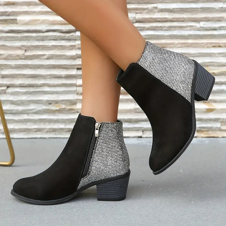 NILOFER™ SHINY ORTHOPEDIC RHINESTONE STITCHING ANKLE BOOTS