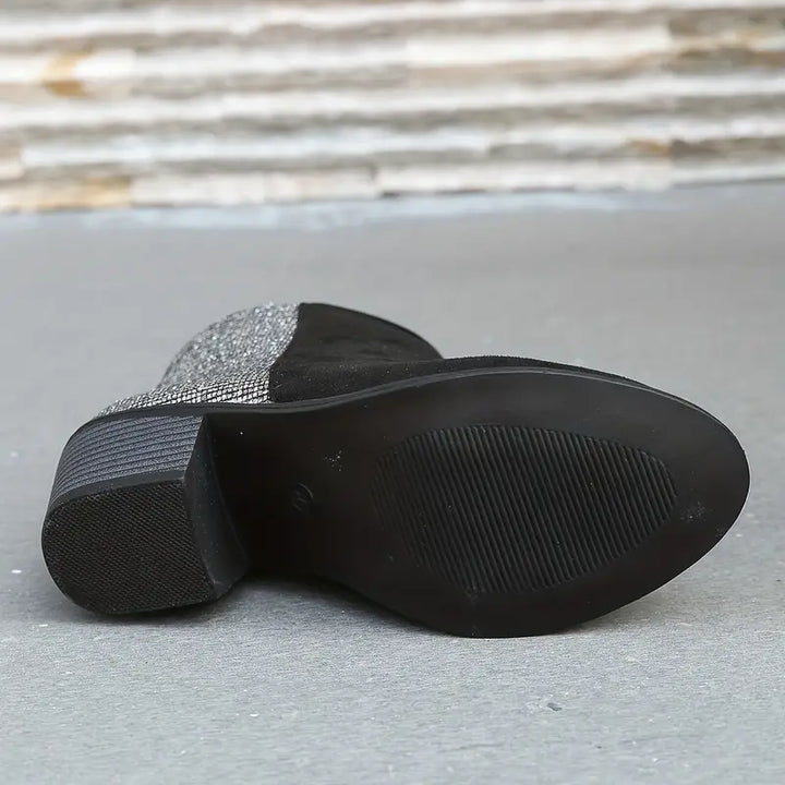 NILOFER™ SHINY ORTHOPEDIC RHINESTONE STITCHING ANKLE BOOTS