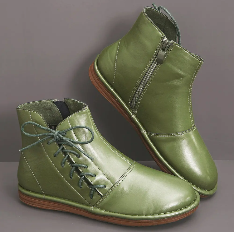 PREMIUM™ FLAT AUTUMN BOOTS WITH SIDE ZIP AND LACES