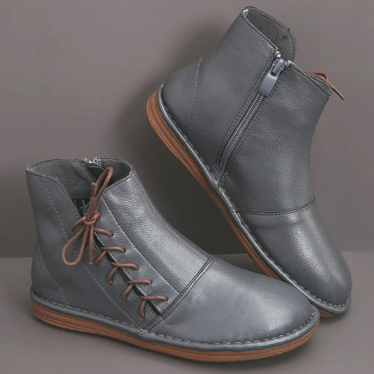 PREMIUM™ FLAT AUTUMN BOOTS WITH SIDE ZIP AND LACES